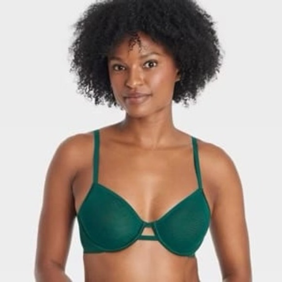 NEW Auden Dark Green Smooth Unlined Demi Coverage Underwire Bra, Size 34A - Picture 1 of 8